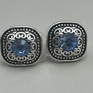 Intricate Silver and Blue Gemstone Earrings